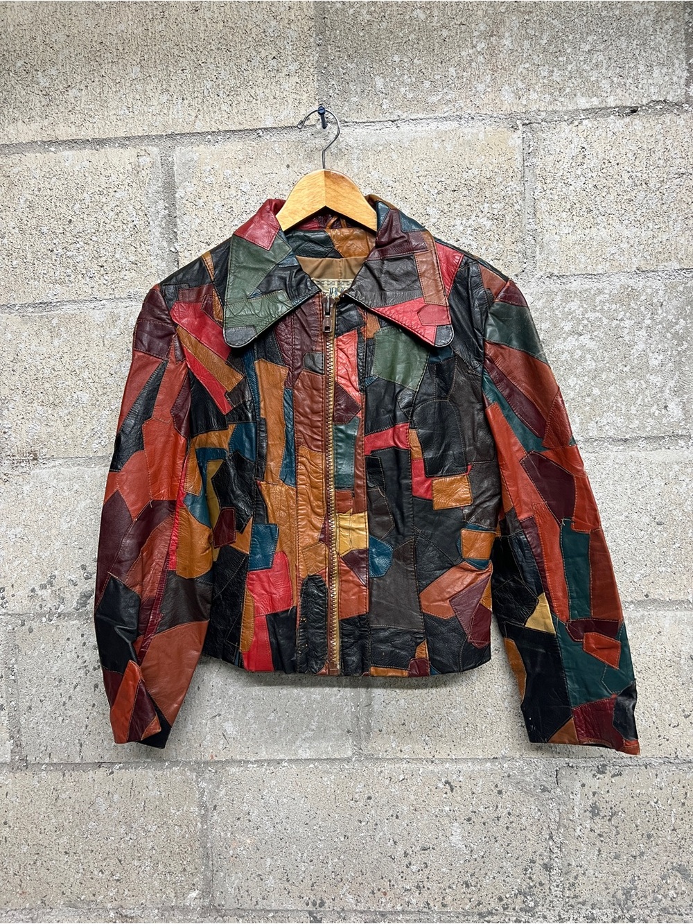 Multicolor 1970s Vintage Patchwork Leather Jacket - Women's